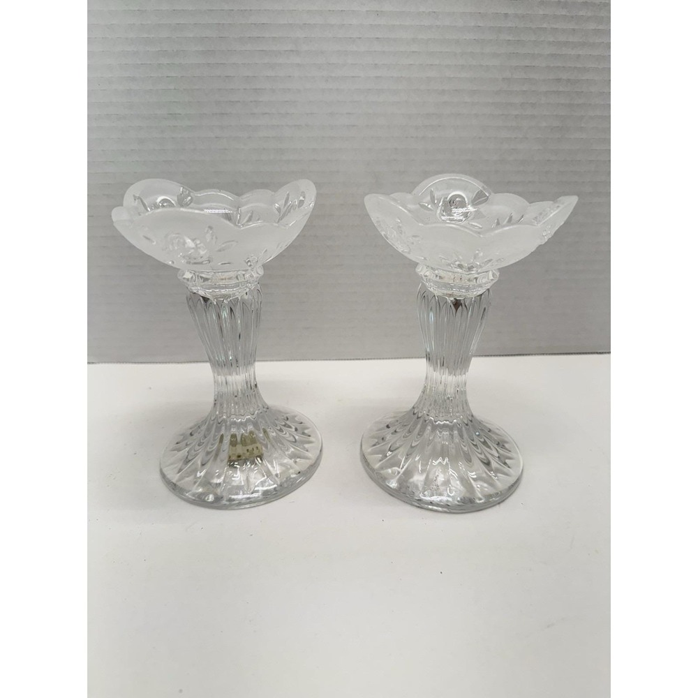 Oneida Crystal Pedestal Candle Holders German Made 5.5"x3.5" VTG Pair